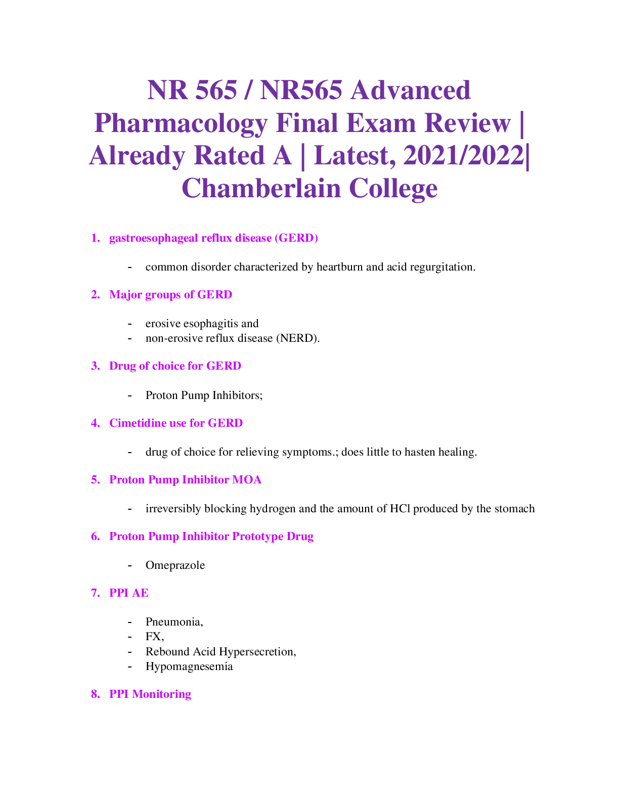 Preview image for NR 565 / NR565 Advanced Pharmacology Final Exam Review | 258 Q&A Already Rated A |   Chamberlain College